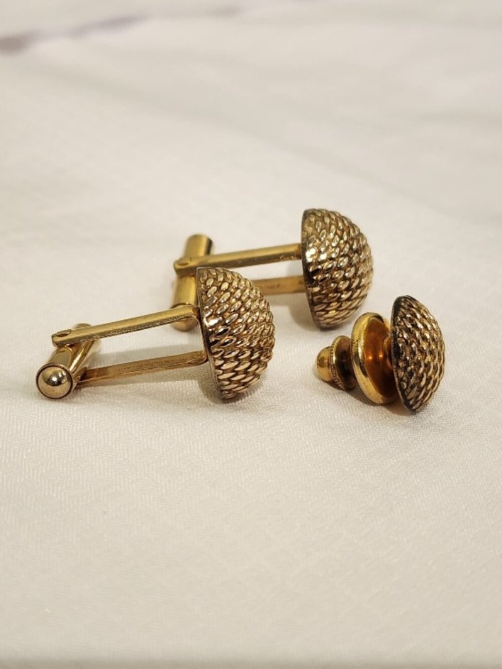Vintage A&Z 12K Gold-Fille Dome Cufflinks & Tie Pin Set